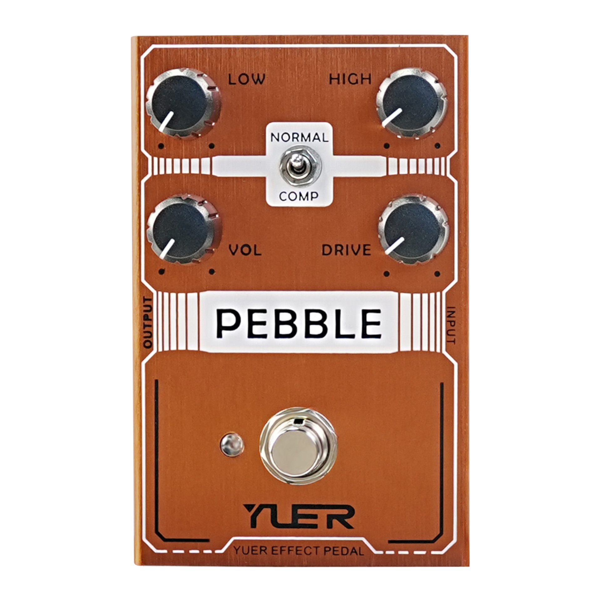 Gitarreneffektpedal, Overdrive-Pedal, Metallgehäuse, Kupferbraun, Vier Drehregler